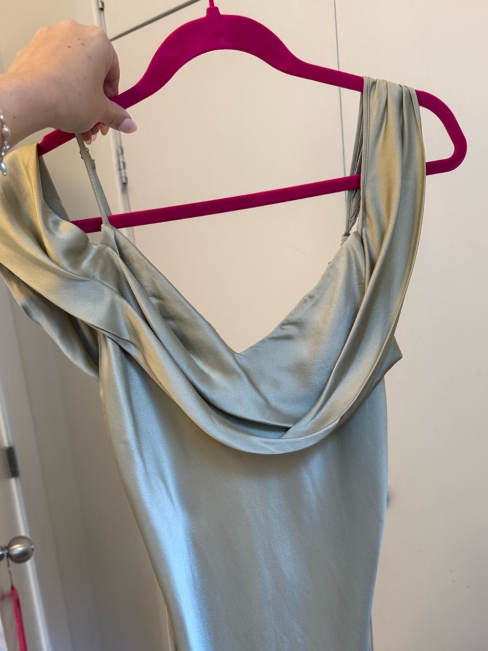 Reformation Ronda Silk Gown in Dried Herbs - Sage Green size 10 - Picture 7 of 8